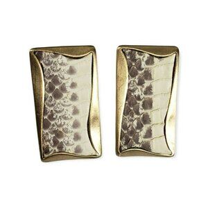 30.Fashion Jewelry Genuine Leather Snake Print Gold Tone Rectangle Stud Earrings